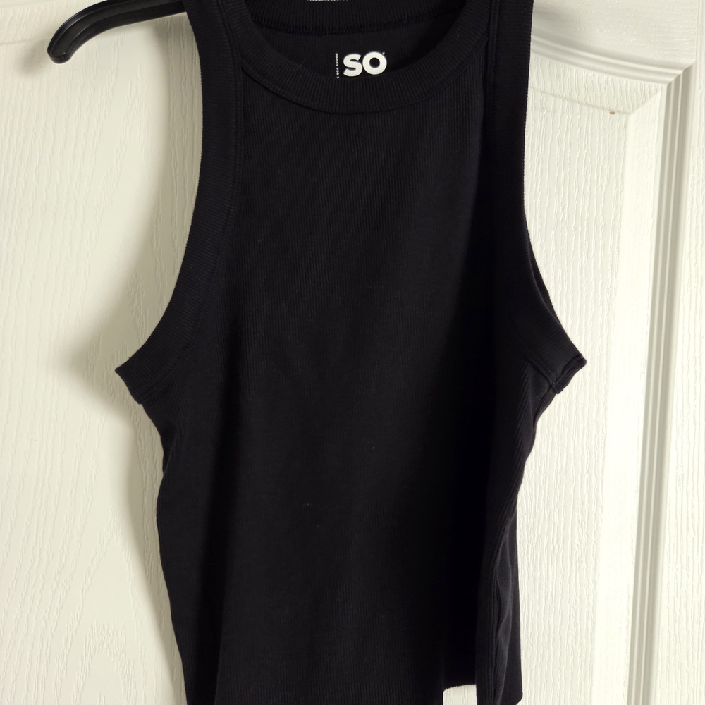 SO Black Ribbed Tank - Women's Sleeveless Crew Neck